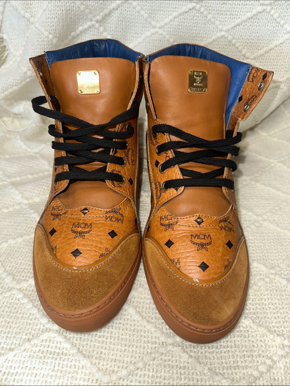 MCM Brown Leather & Suede High-Top Boots with Black Laces